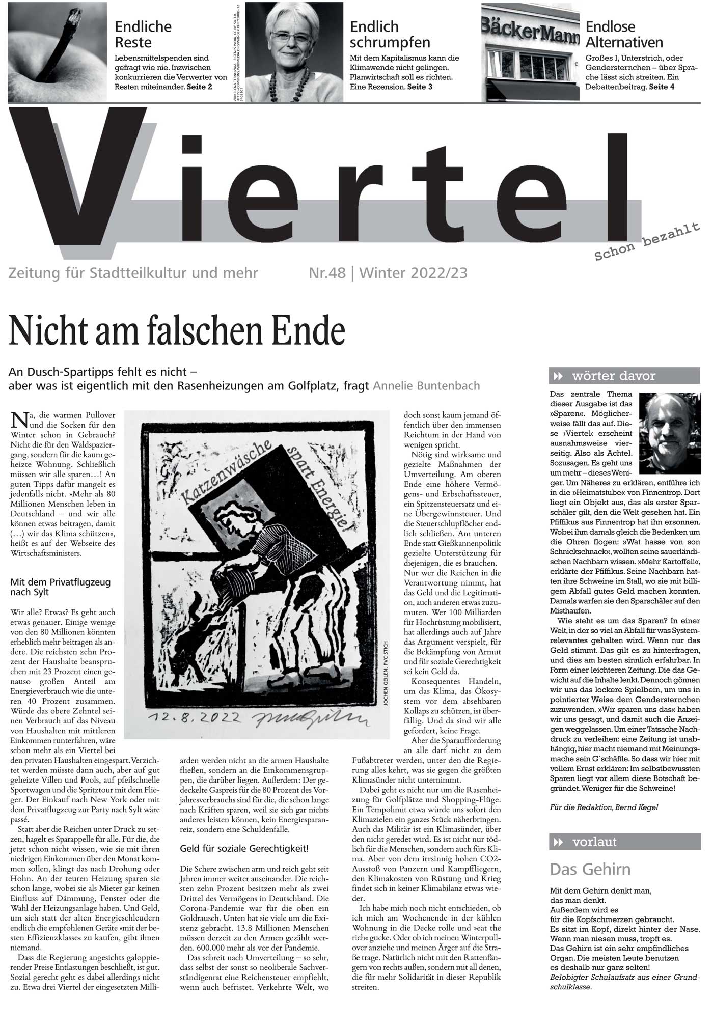 Die aktuelle Ausgabe der Stadtteilzeitung "Viertel"